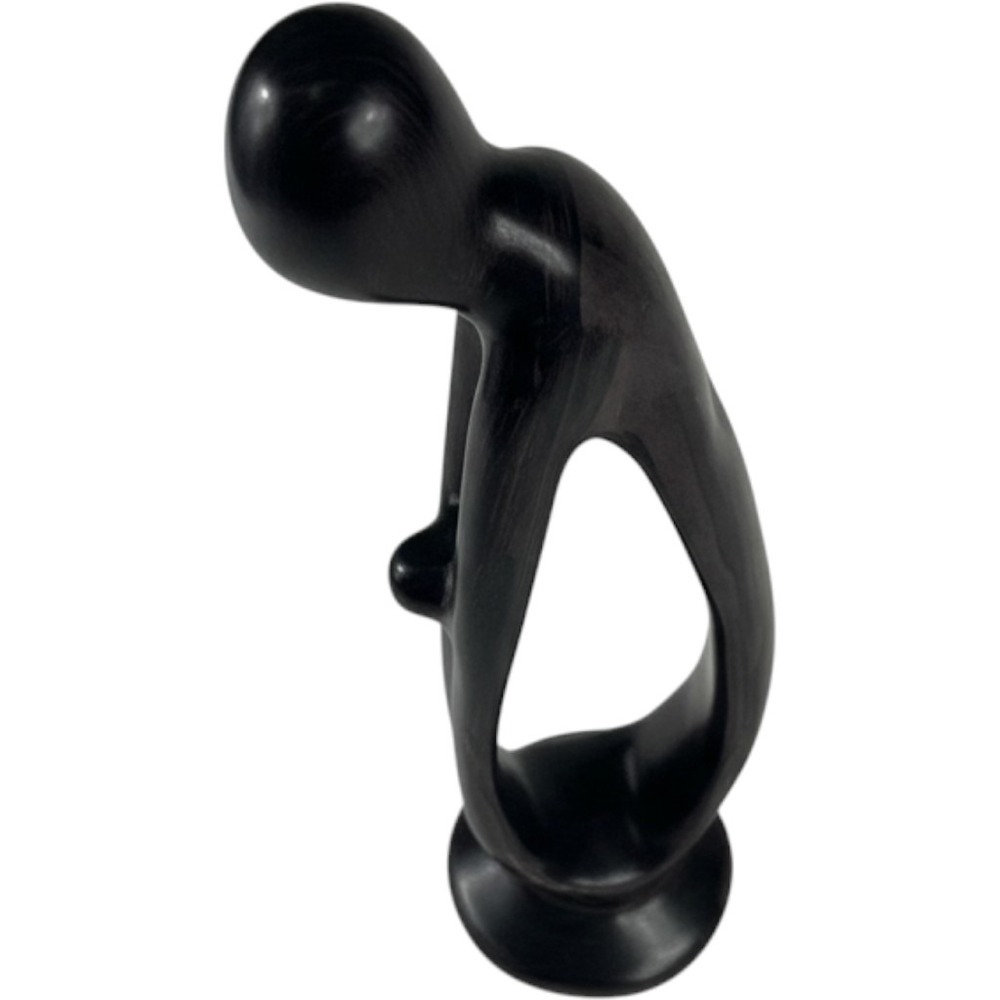Signed Mother & Child Sculpture 11.5" Hand Carved Black Soapstone African Style - Picture 2 of 12